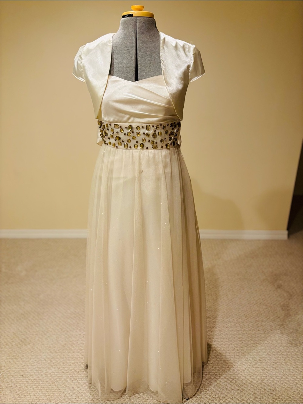 Speechless Cream Beaded Empire Waist Maxi Dress with Bolero